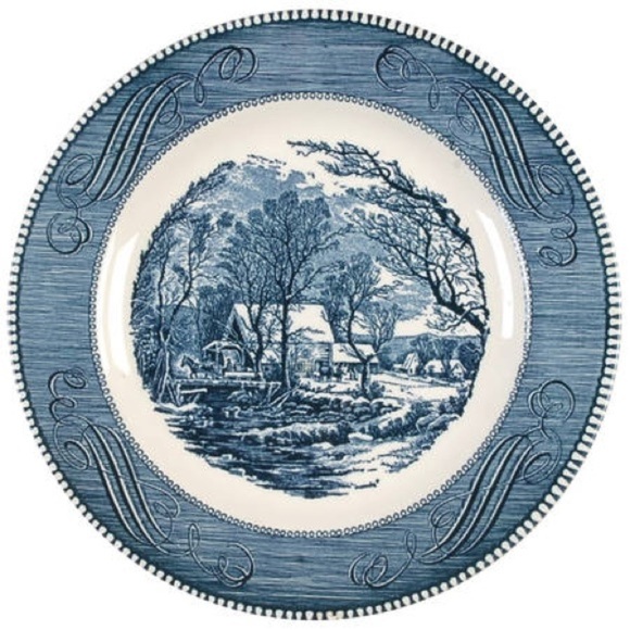 VINTAGE 50’-70’s Currie & Ives The Old Grist Mill Blue Scene Set of 2 Plates - Picture 1 of 12